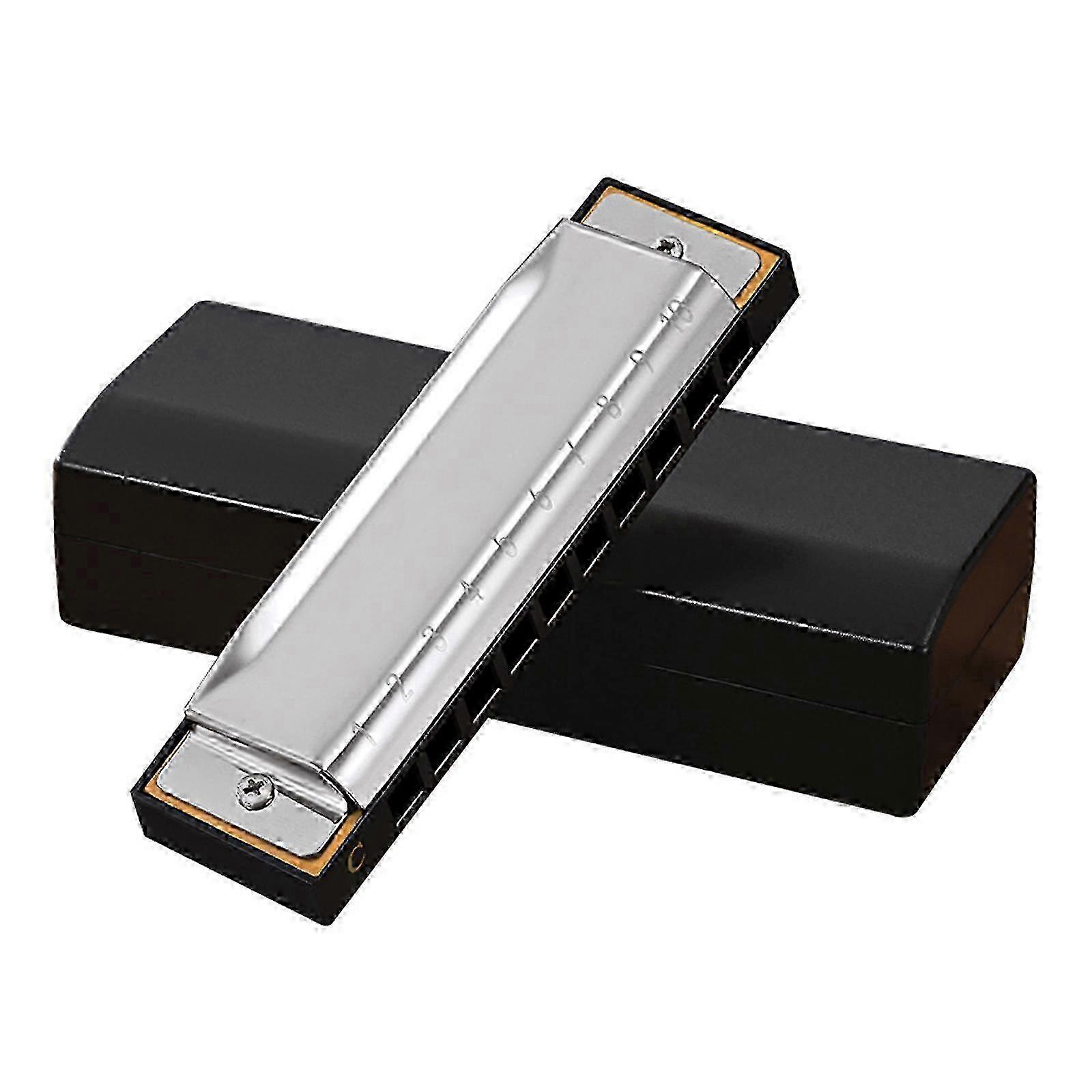 Harmonica for Key of C 10 Holes 20 Tones C Diatonic Harmonica with for Case for Beginners, Students, Kids,Adults Gift Silver