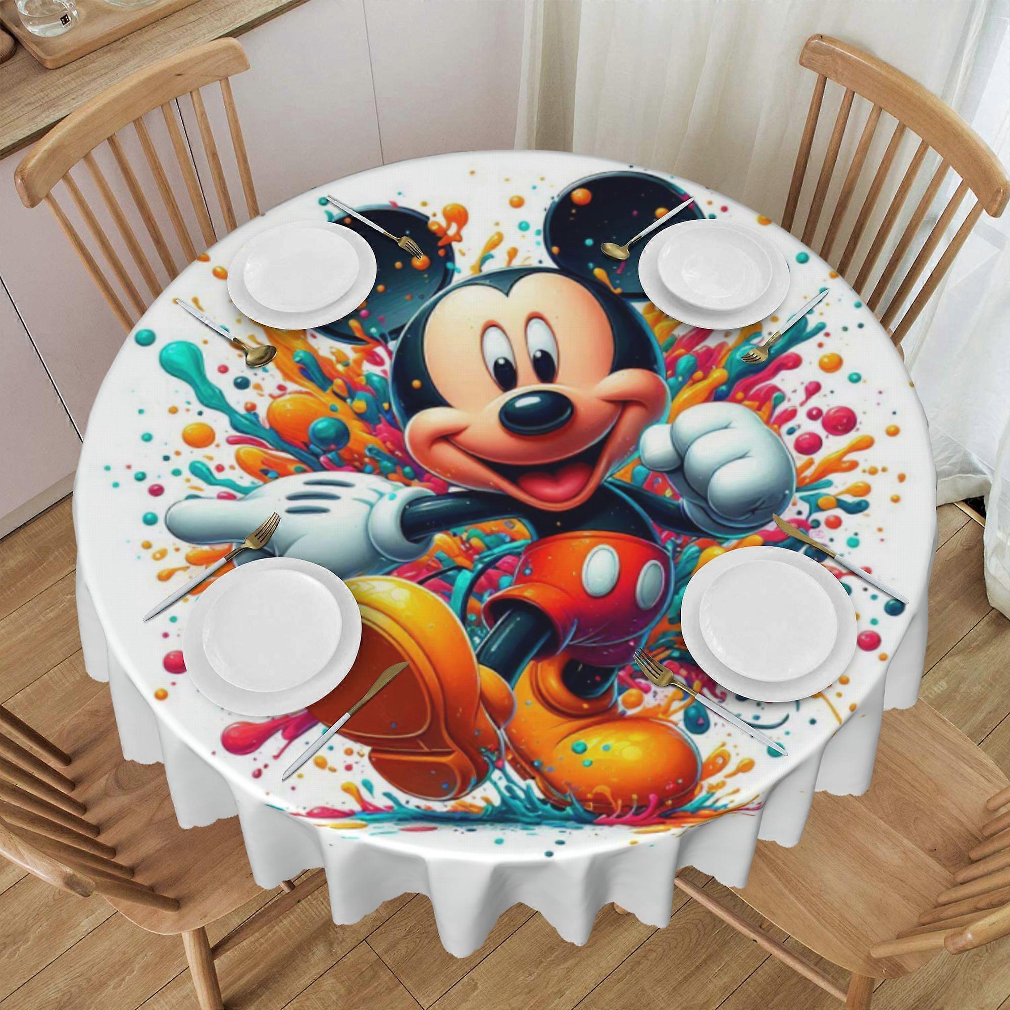 Cartoon Mickey Mouse Round Tablecloth 60 inch, Stain Resistance, Water Repellent & Wrinkle-Free, for Home Kitchen Dining Party Patio Use