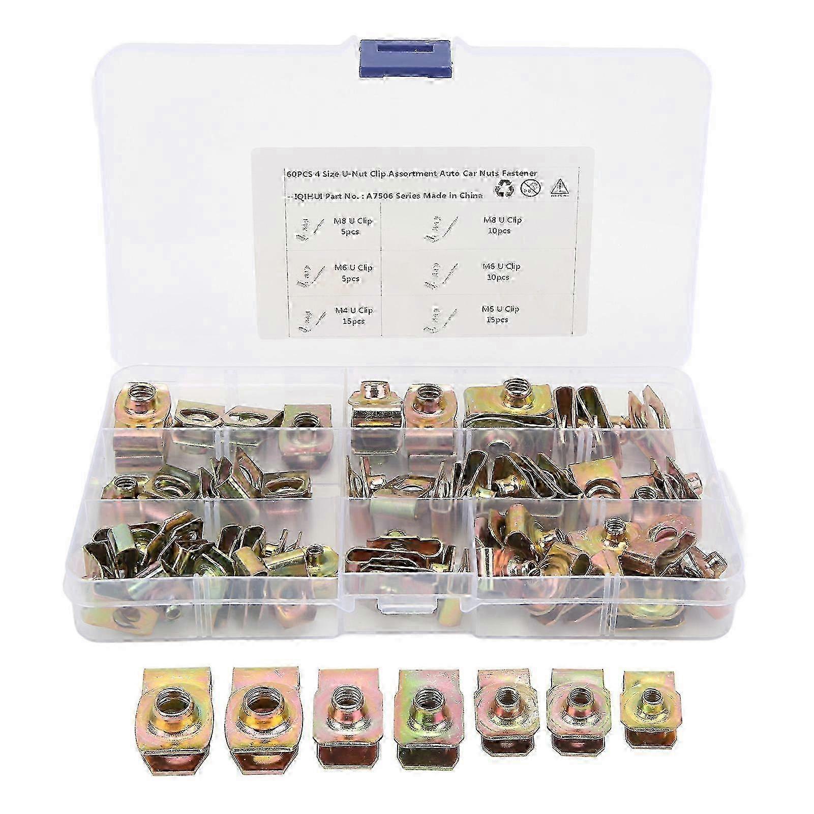 60Pcs U Nut Clip Kit Strong Rust Resistance High Elasticity M4 M5 M6 M8 U Nuts Set for Vehicles