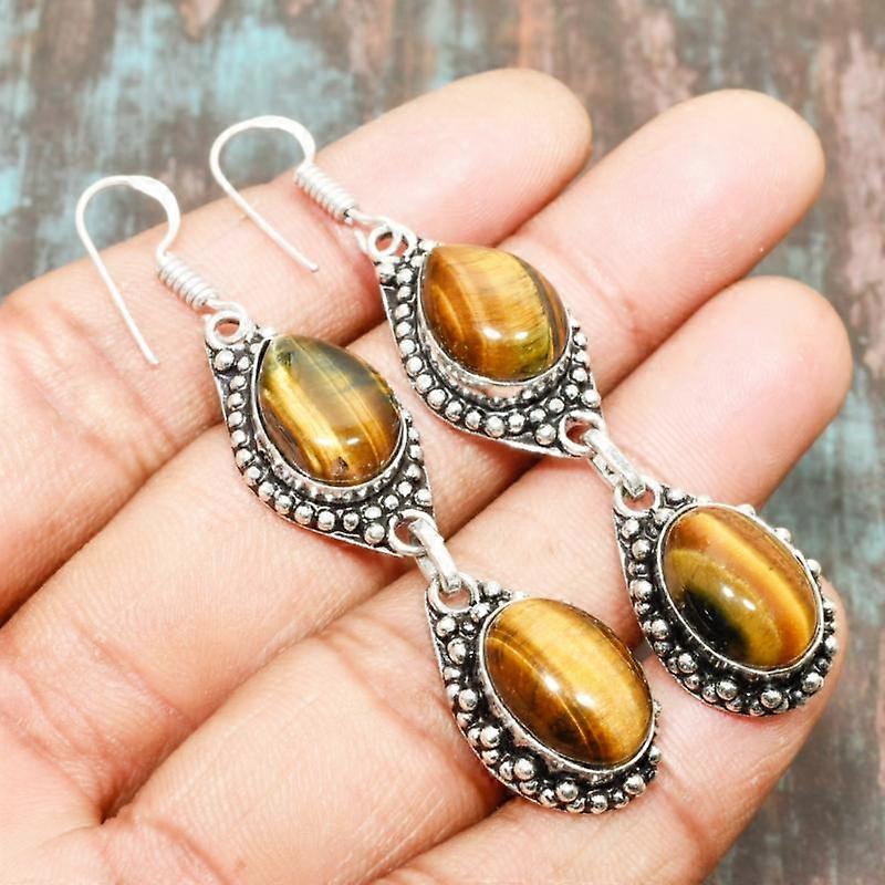 Tiger Eye Gemstone Handmade Solid 925 Sterling Silver Earring Jewelry