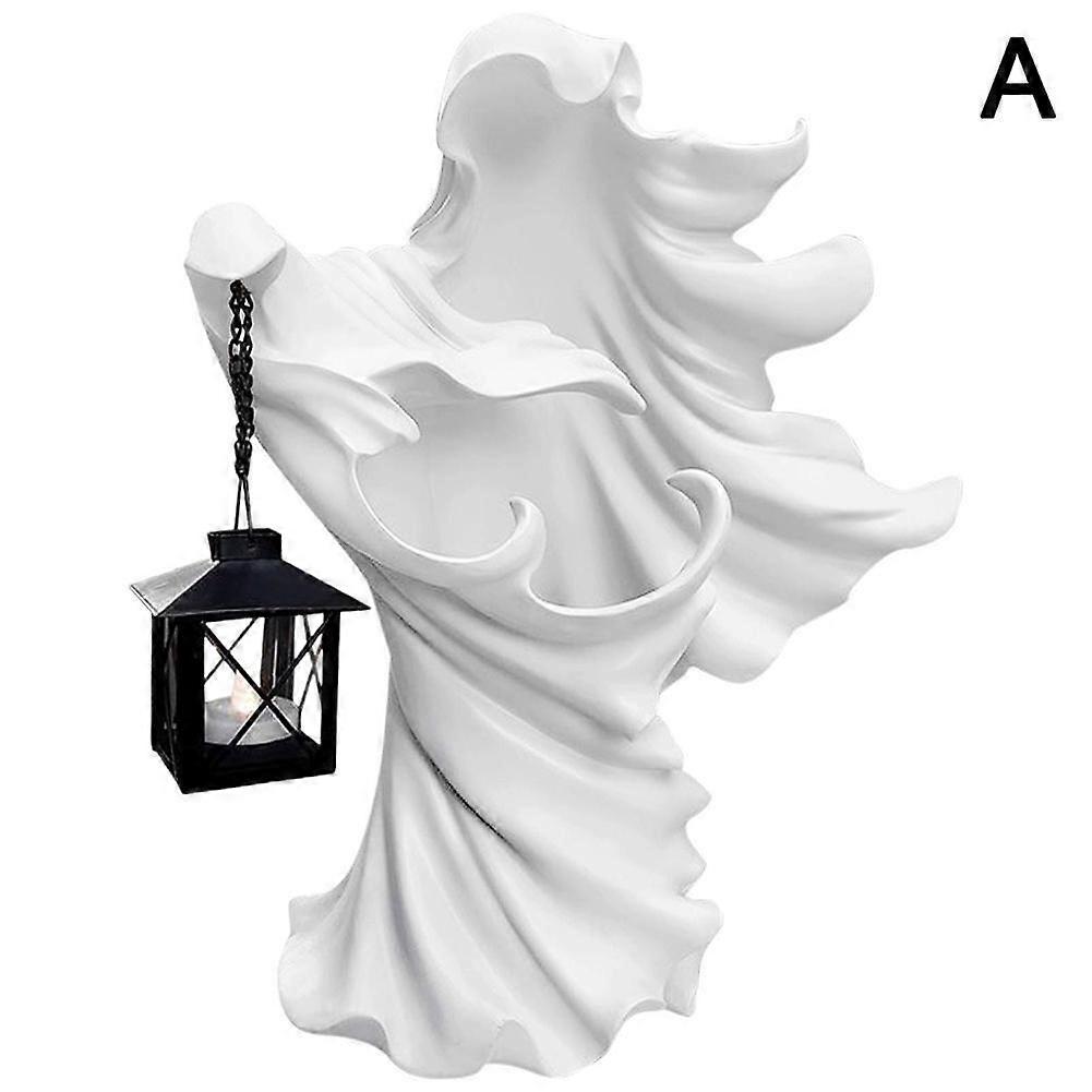 Halloween Cracker Barrel Ghost Witch Messenger w/ Lantern Ghost Statue Ornamen