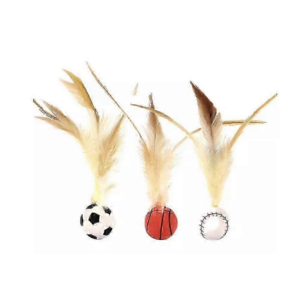 Feather Elastic Balls for Cats,Bouncy Ball Tails Cat Toy Set Stimulating Cat Toy