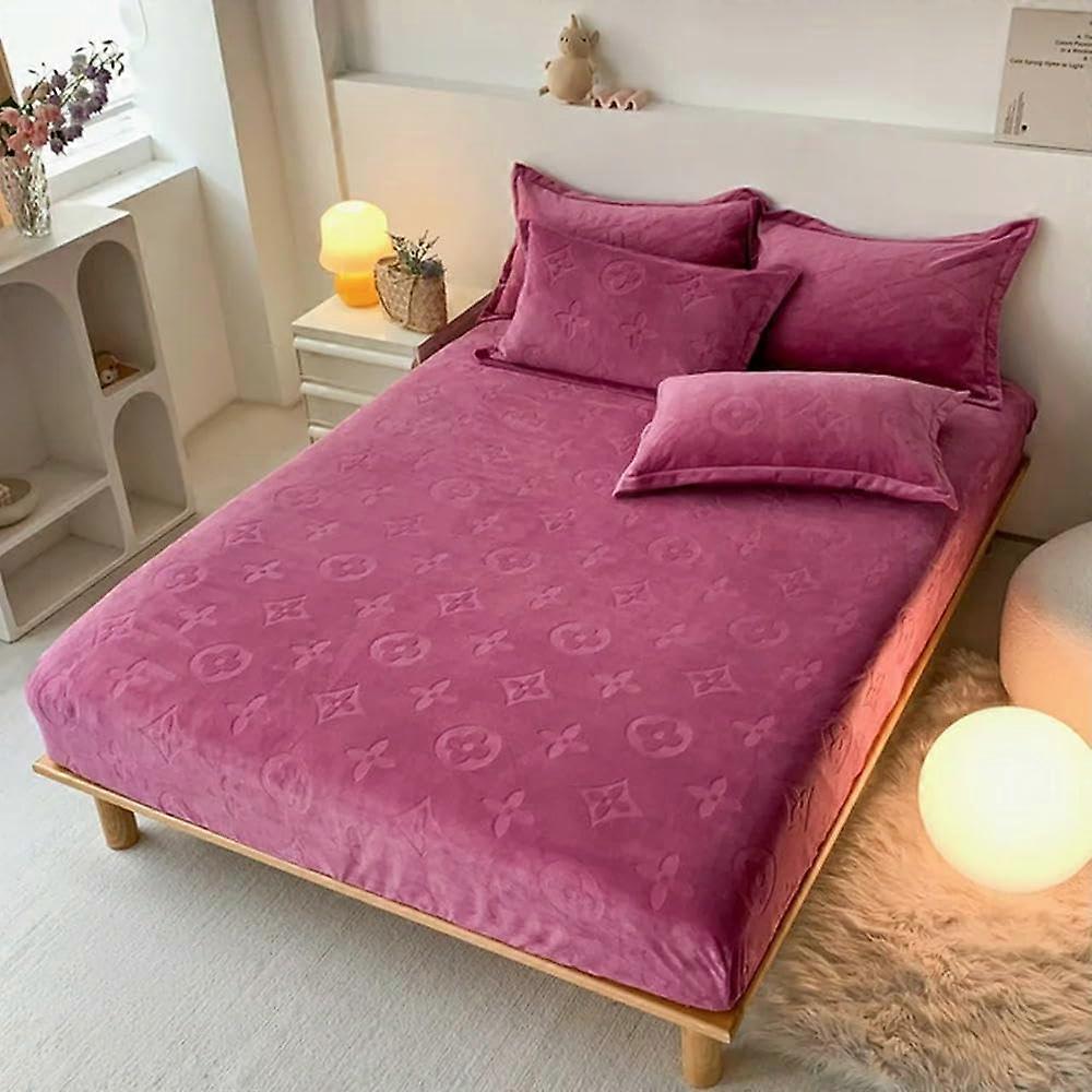 Solid Color Fleece Bed Sheet with Wool for Winter Warmth, Thickened SkinFriendly, 180x200cm