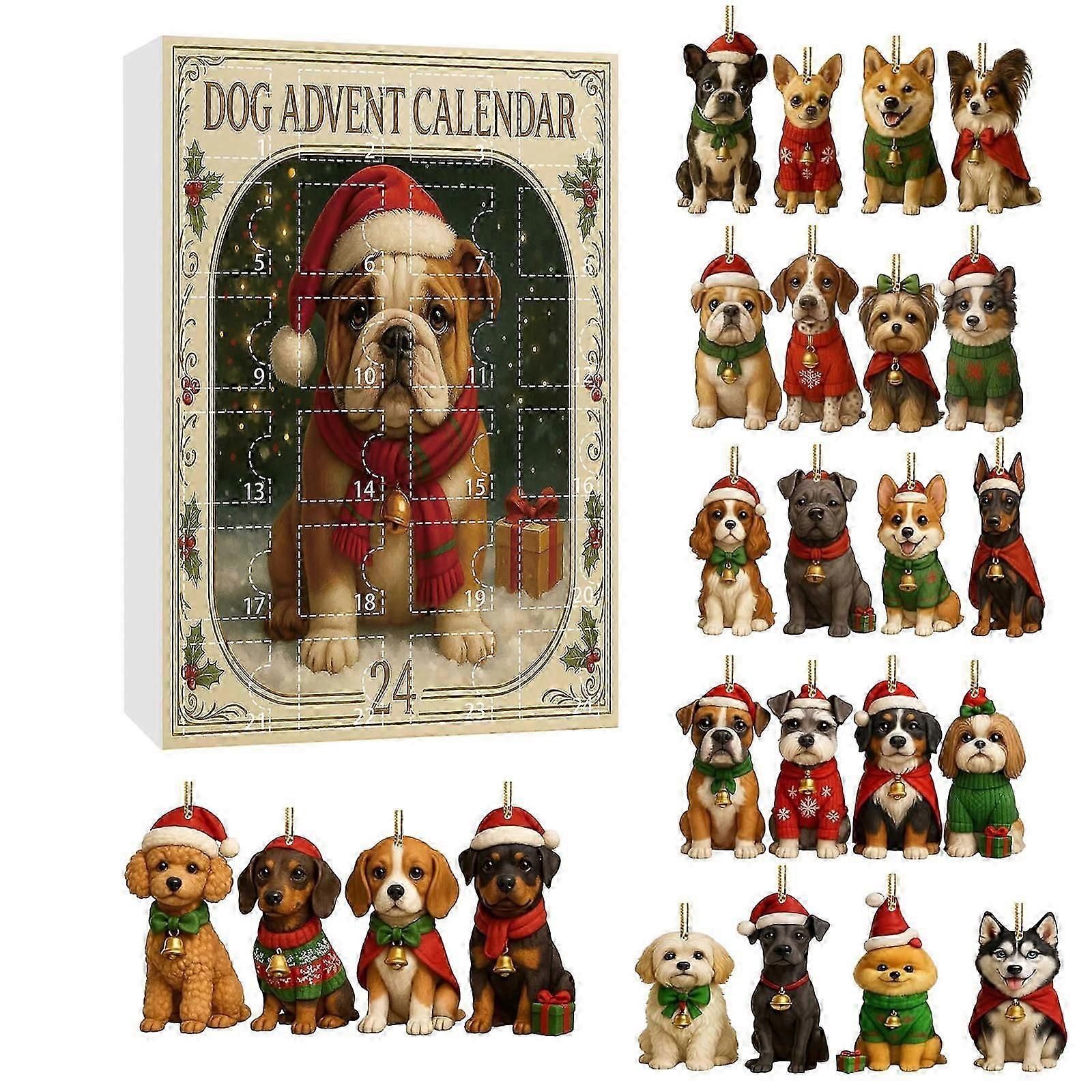 Holiday Countdown Calendar Blind Boxes Set For Dog Enthusiasts With Acrylic Christmas Tree Decorations And Collectibles Multicolor