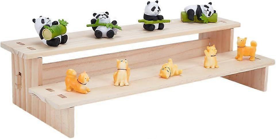 2-Tier Wooden Display Riser Shelf Tabletop Small Food Stand Wooden Display Riser Stand Wood Display Stand for Perfume Cosmetics Figure Collection Blan