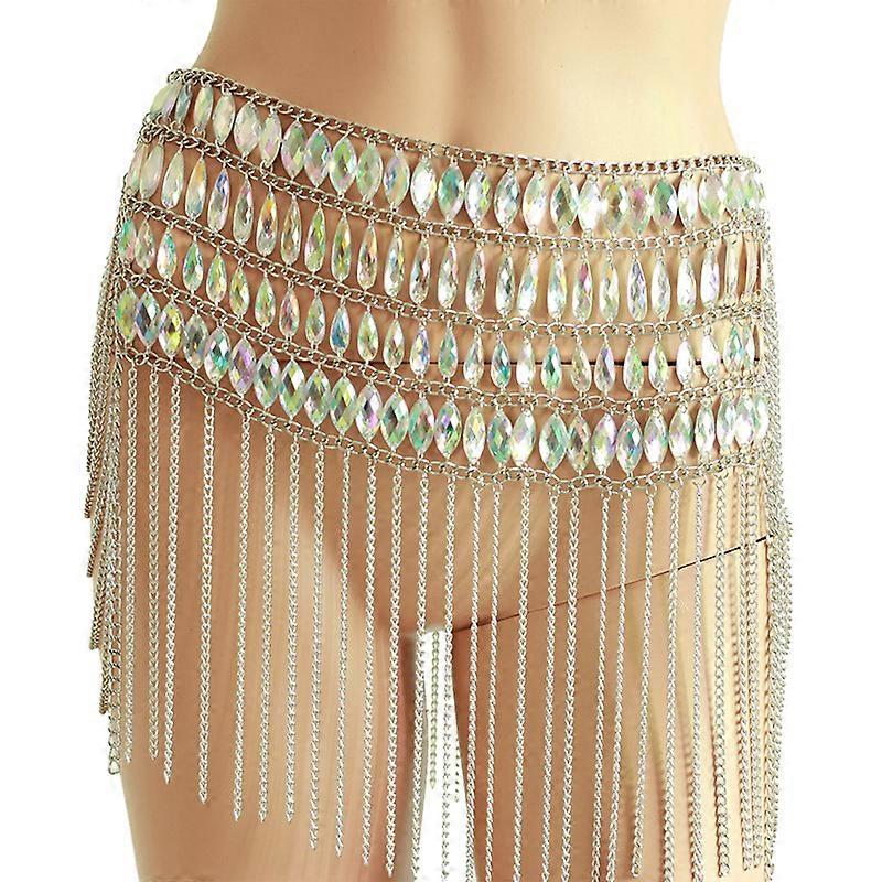 Fashion Beaded Body Chain Jewelry Sexy Bikini Long Tassels Mesh Chain Skirts for Women Dance Wear