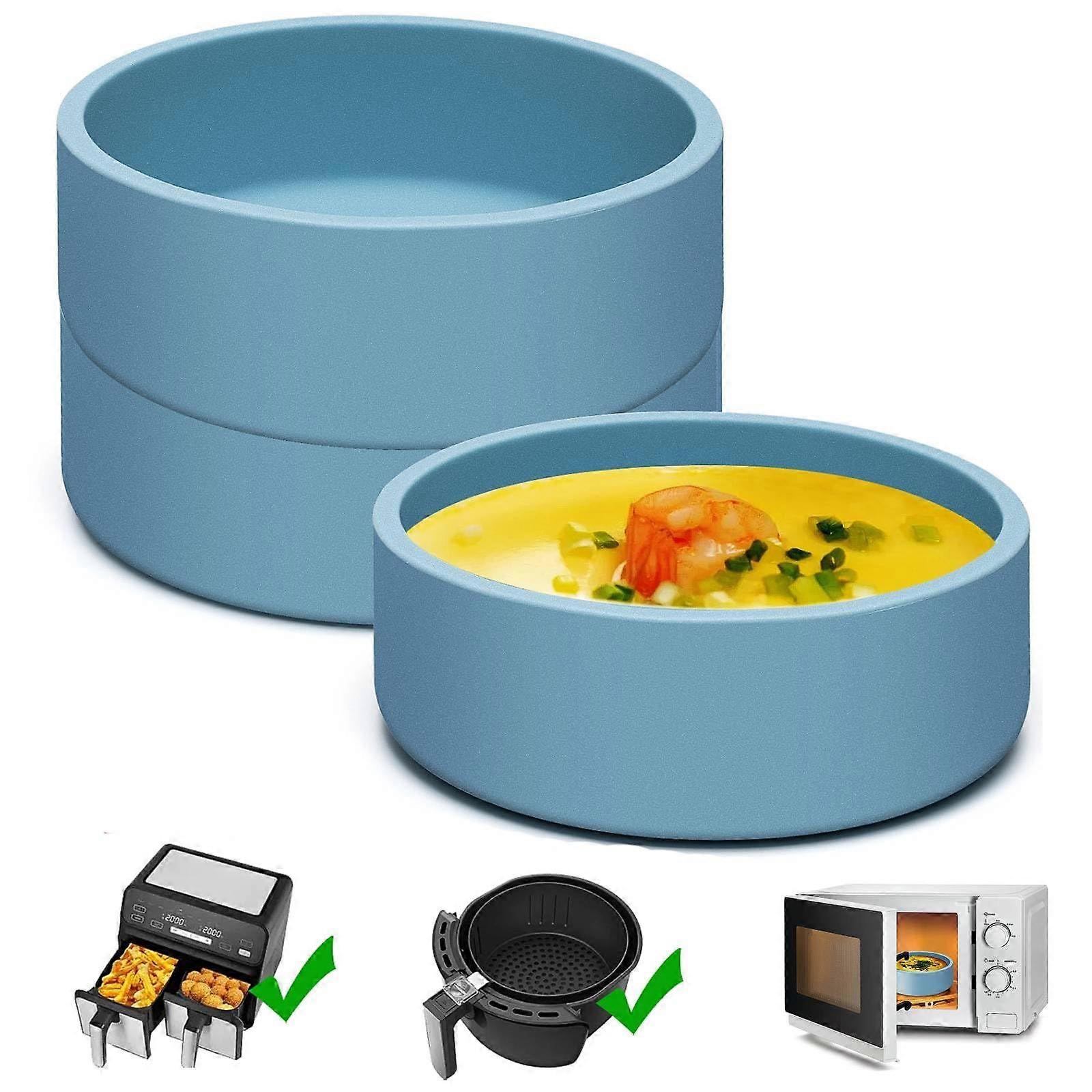 Non-Stick Egg Bite Pan 3-Pack, Reusable Air Fryer & Microwave Cooker for Breakfast Meals, Easy Clean, Blue.