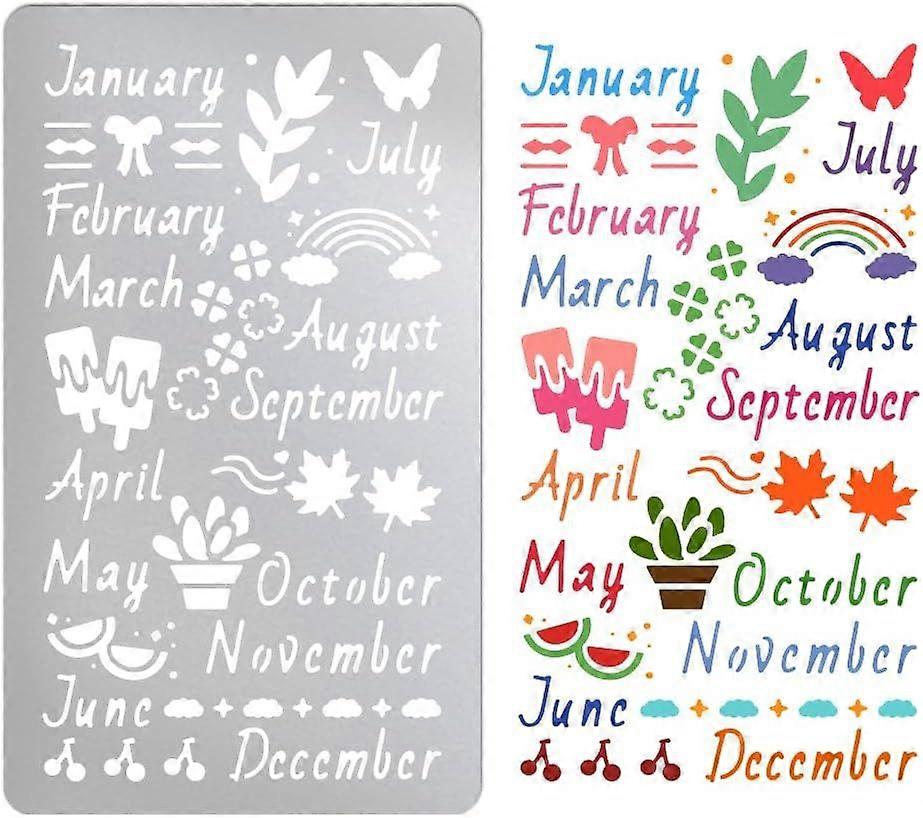 Metal Stencils for Craft Wood Burning Month Stencils Stainless Steel Reusable Template Words Stencil for Notebook Diary DIY Journaling Drawing Airbrus