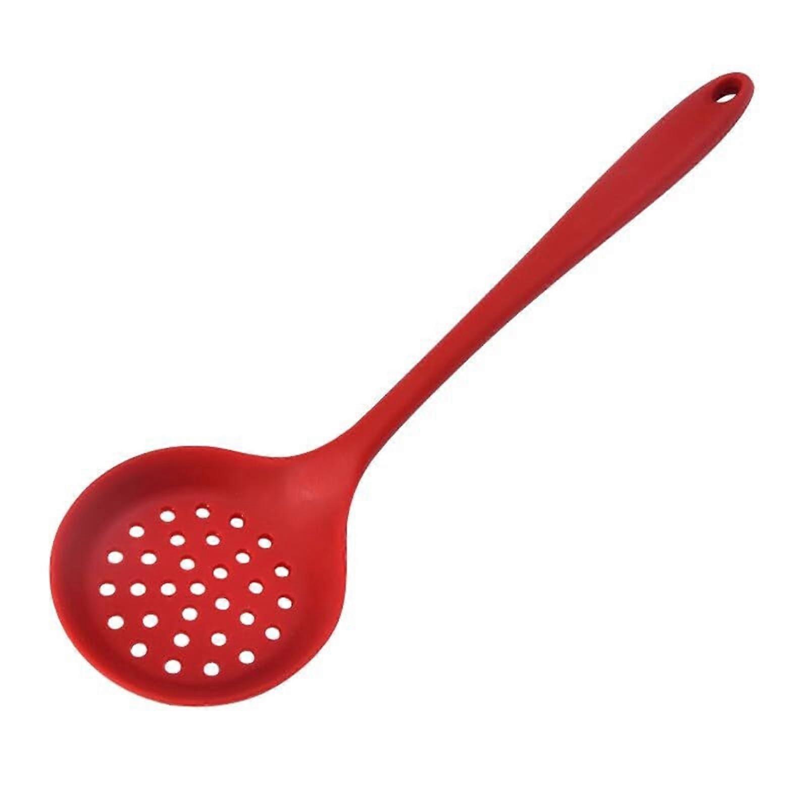 Silicone Strainer Skimmer with Long Handle, Heat Resistant NonStick Colander Spoon, Red 40cm