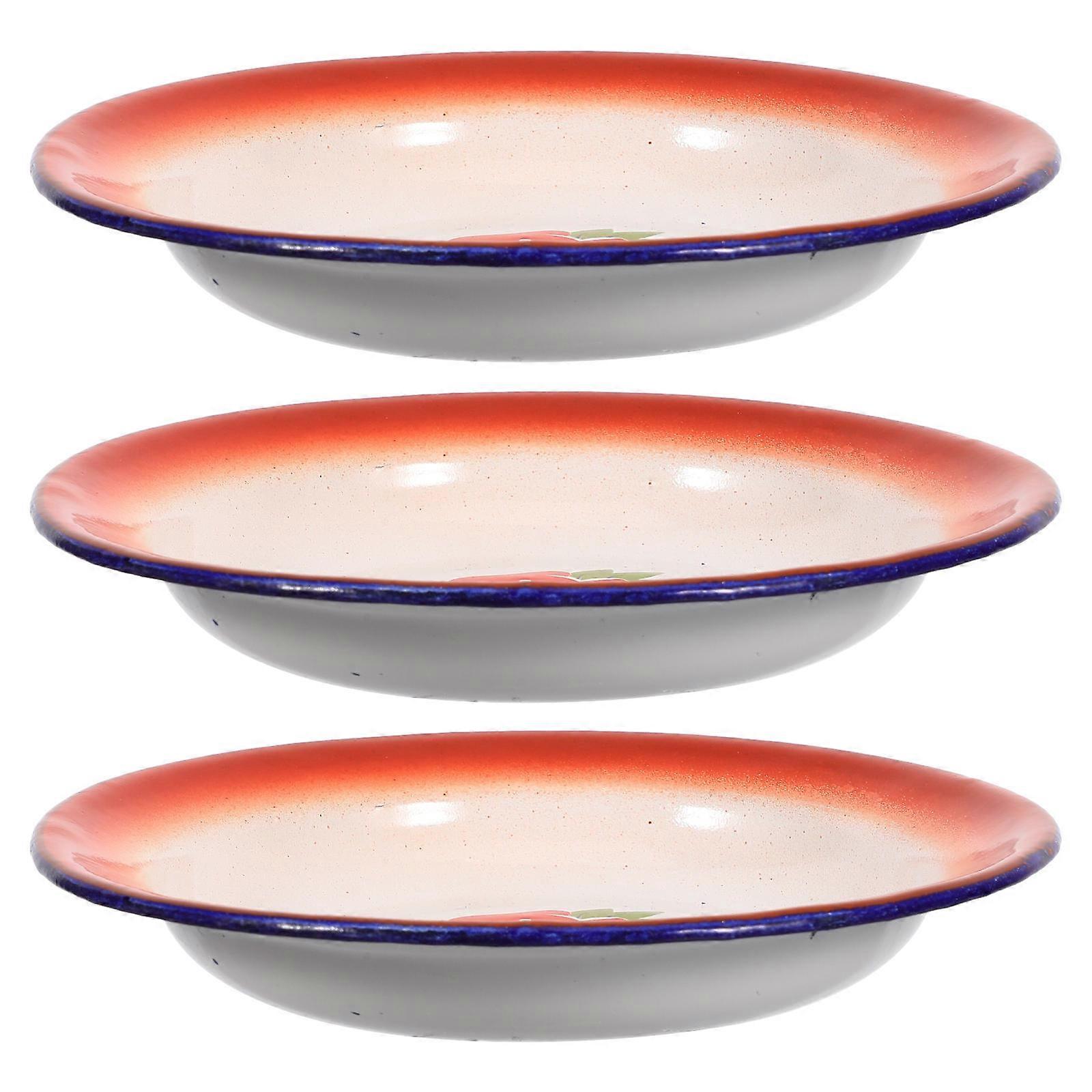 3pcs Vintage Enamel Plate Multifunctional Fruit Plate Food Container Tableware Random Pattern
