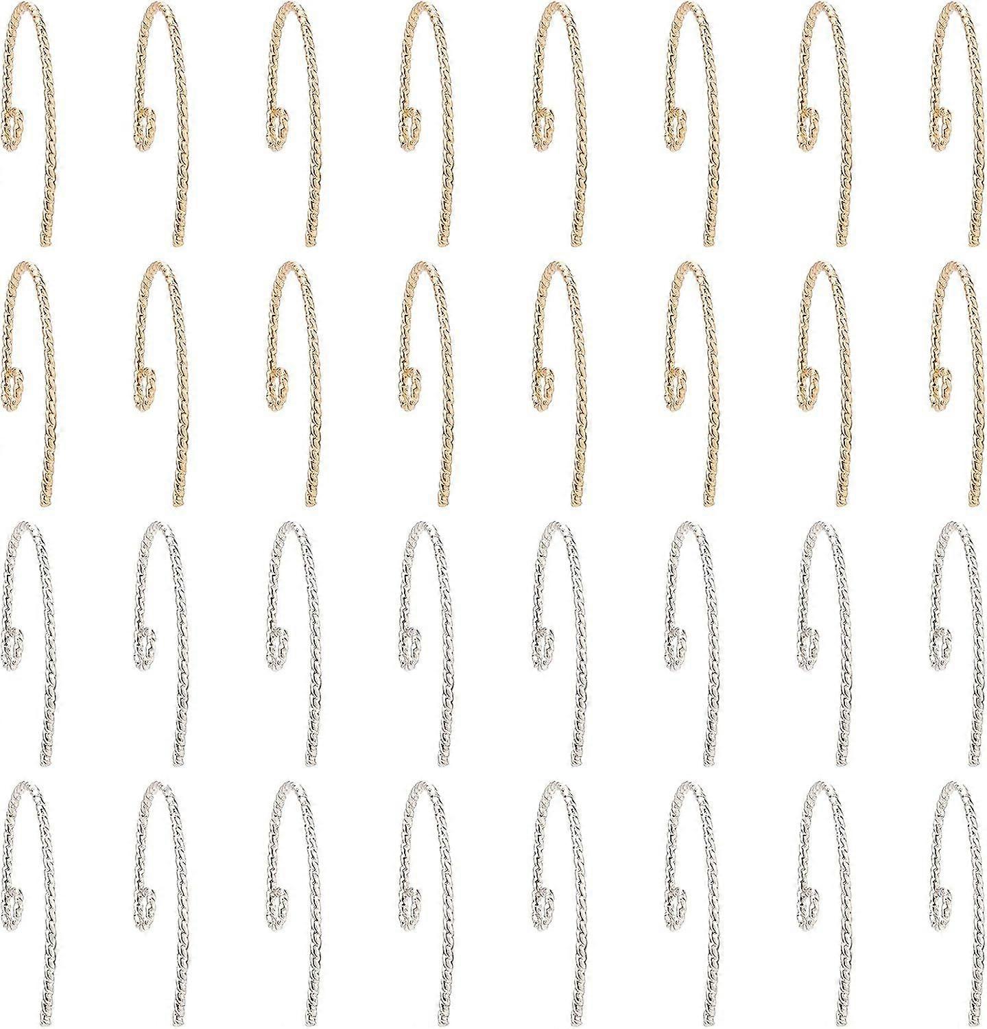 32 Pcs 2 Color Brass Earring Hooks Real Gold and Platinum Plated Drop Ear Wires Textured Geometric Dangle Hook Earrings with Loop for DIY Jewelry Maki