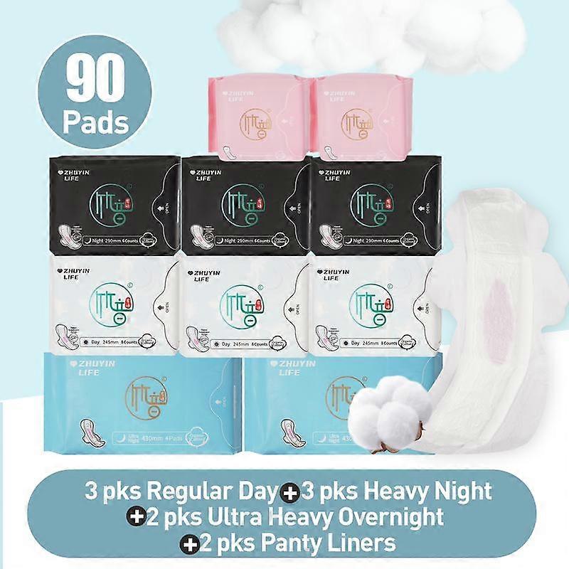 Combined Menstual Pads Set/ 90 Counts Zhuyin Life  Feminine Santary Napkin for Different Flow