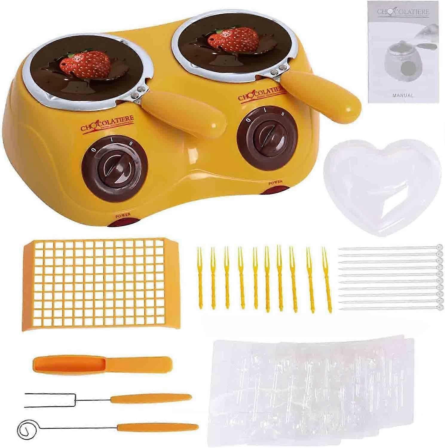 Electric Chocolate Melting Pot with Even Heating for DIY Chocolate Making and Fondue Set Yellow