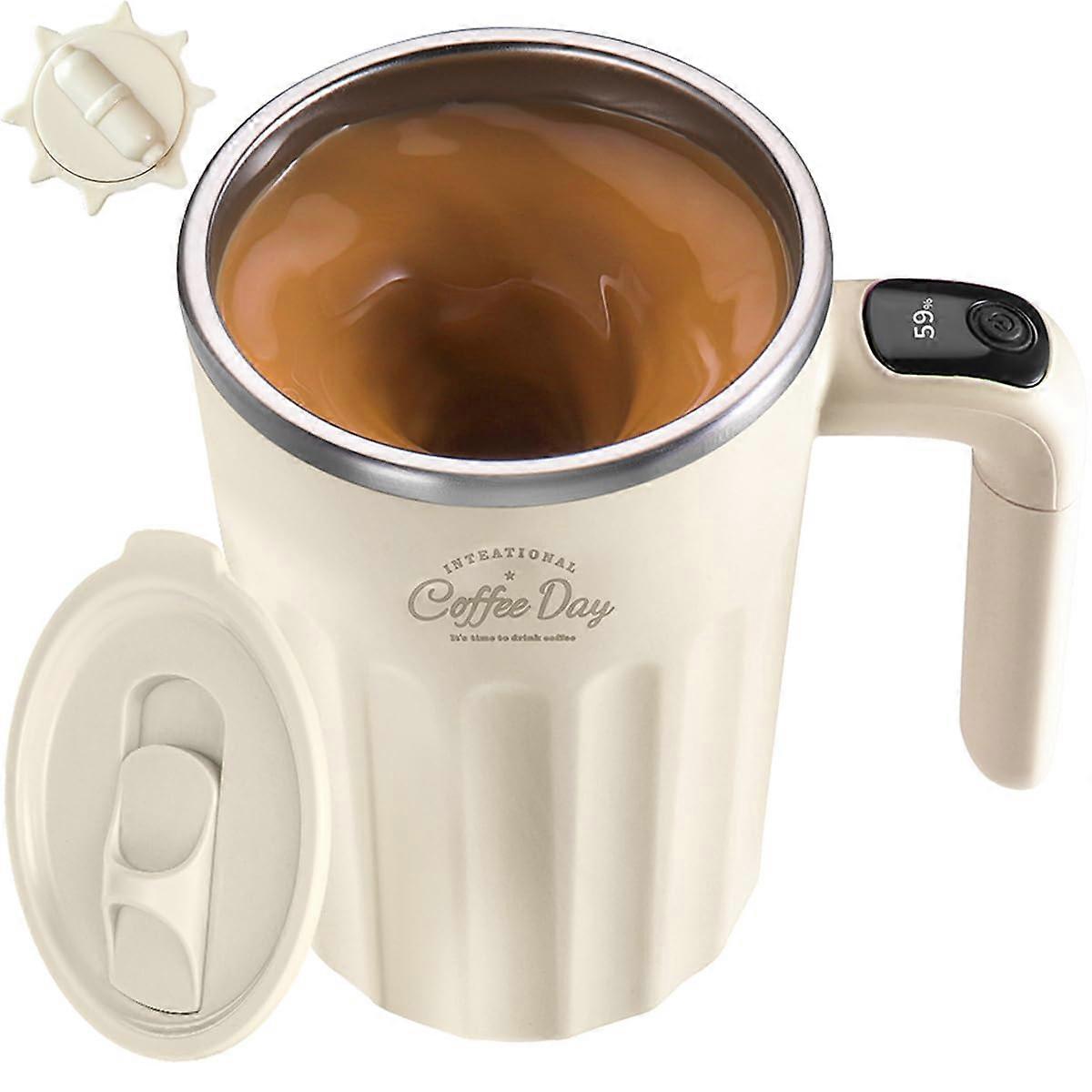 Self Stirring Coffee Mug Stainless Steel with Automatic Mixing Function and SpillProof Lid