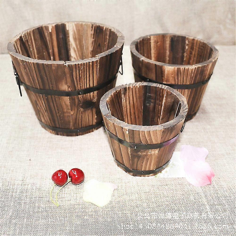 Rustic Succulent Planter Wooden Barrel Empty Flower Pot Container Garden Decor