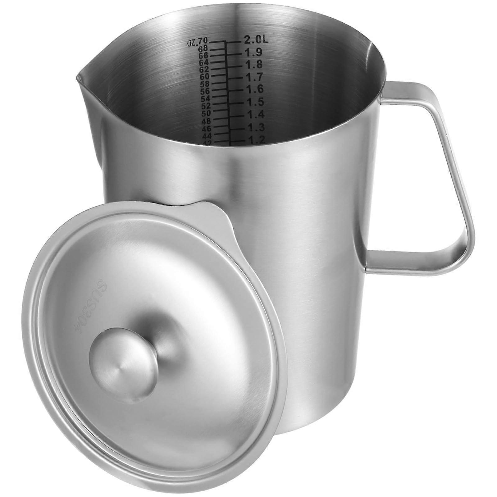 70 oz Stainless Steel Pitcher with Lid, Large 2L Milk Frothing Cup with Measurement Marks