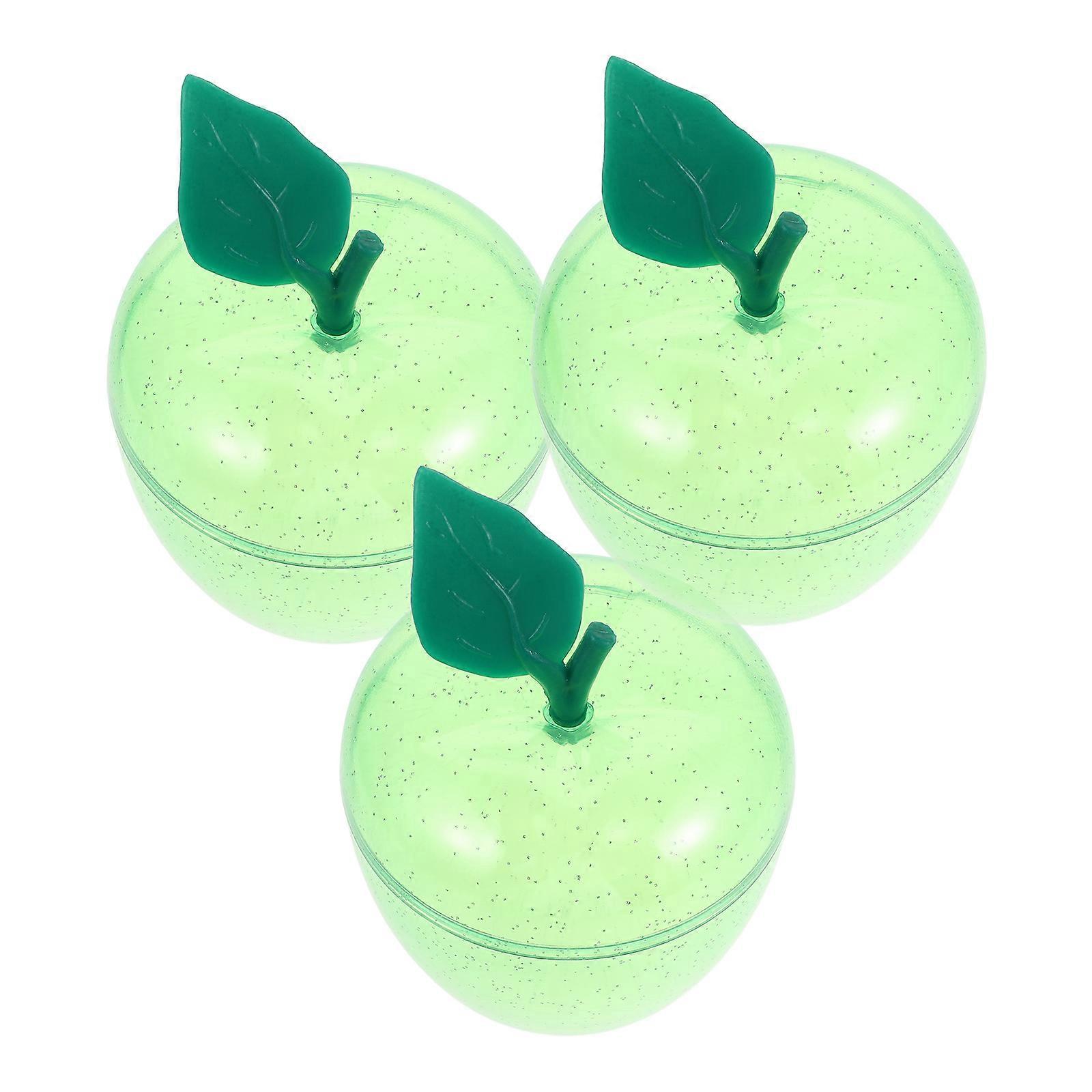 Xmas Apple Plastic Jar for Storage Candy Container 3Pcs with Lid Light Green