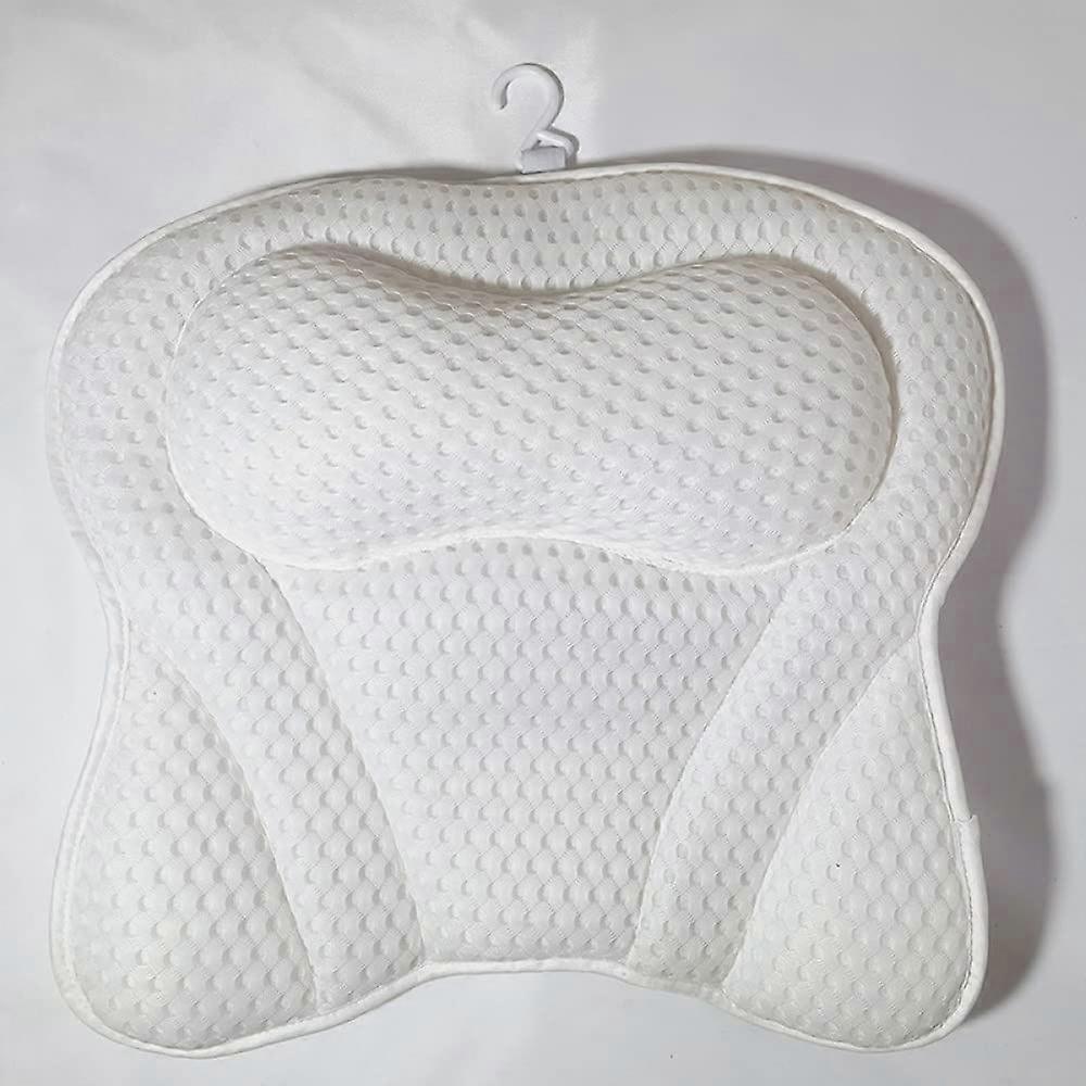 Bath Pillow with Comfortable Head Support, Breathable White Bathtub Pillow with Secure Suction Cups
