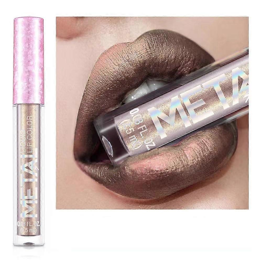 Metallic Liquid Lipstick and Long Lasting Lip Gloss Set, Pearl Finish Grey, Non Sticky, Transfer Proof