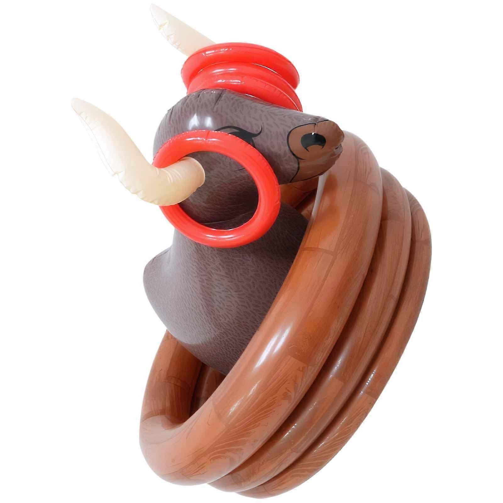 Inflatable Cow Pool Float with BuiltIn Floating Ice Bucket and Ring Toss Game for Pool Parties