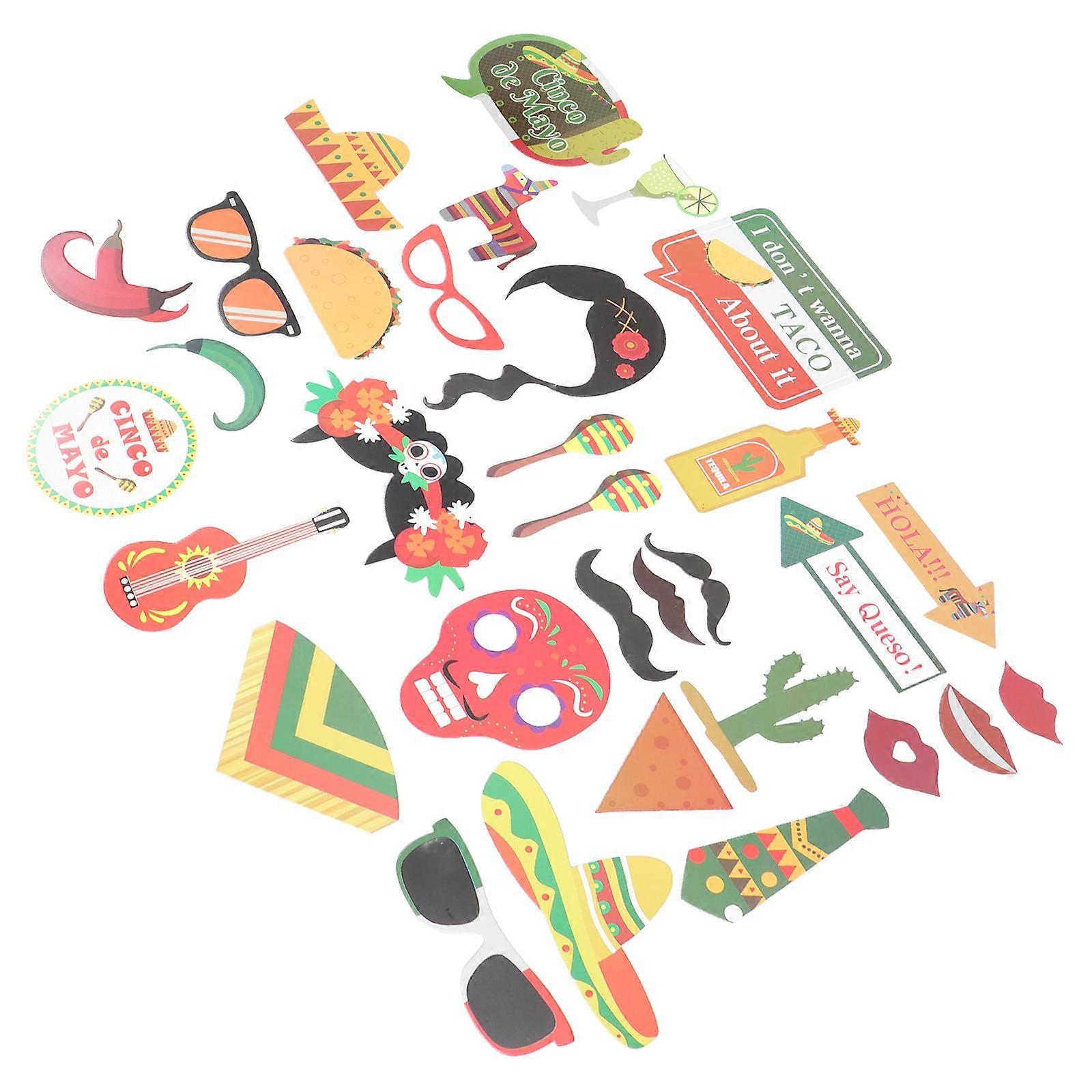 Cinco De Mayo Decorations Faces Props with 29Pcs for Photography Use