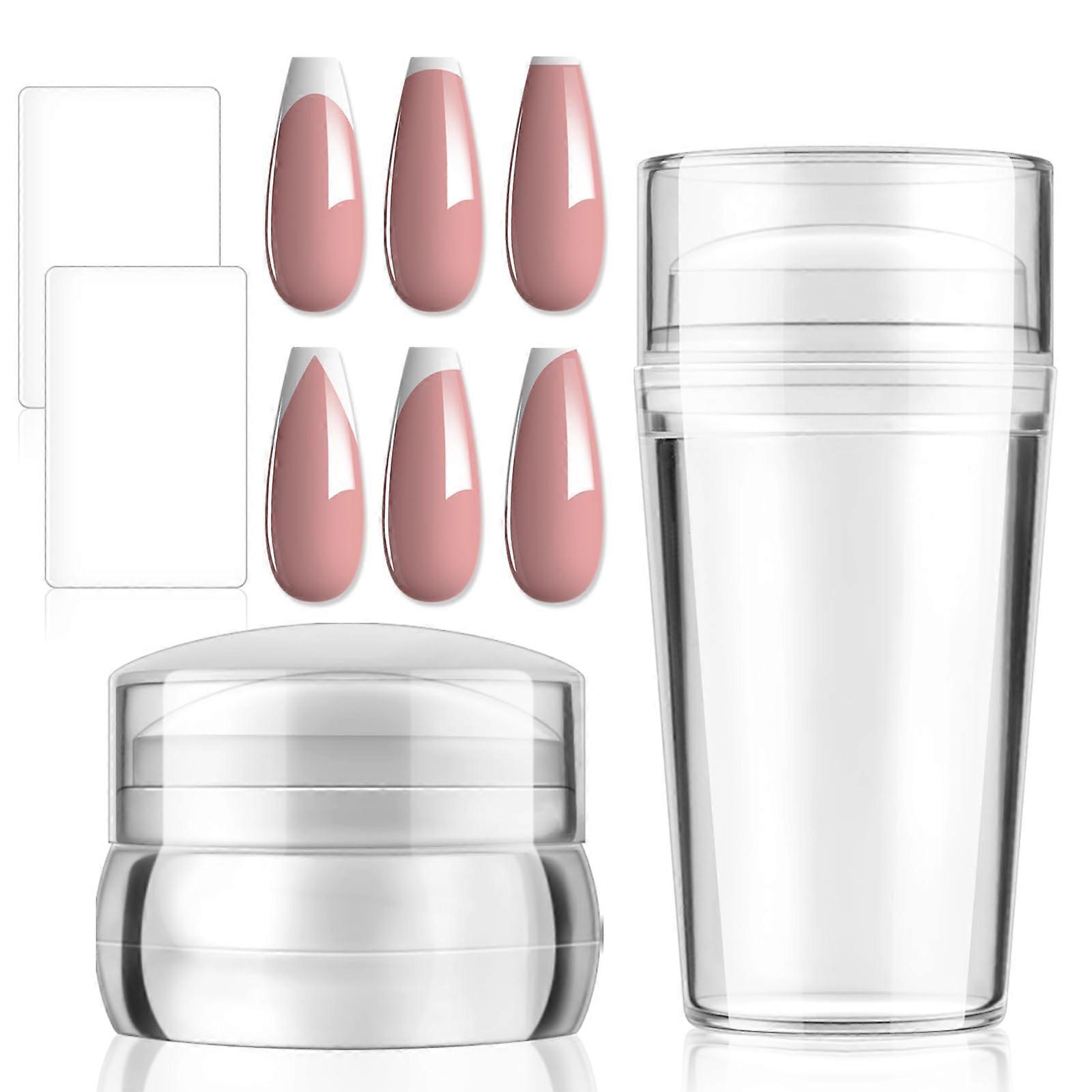 French Manicure Nail Stamper Kit with Clear Silicone Dual Size Heads for Precise Pattern Alignment