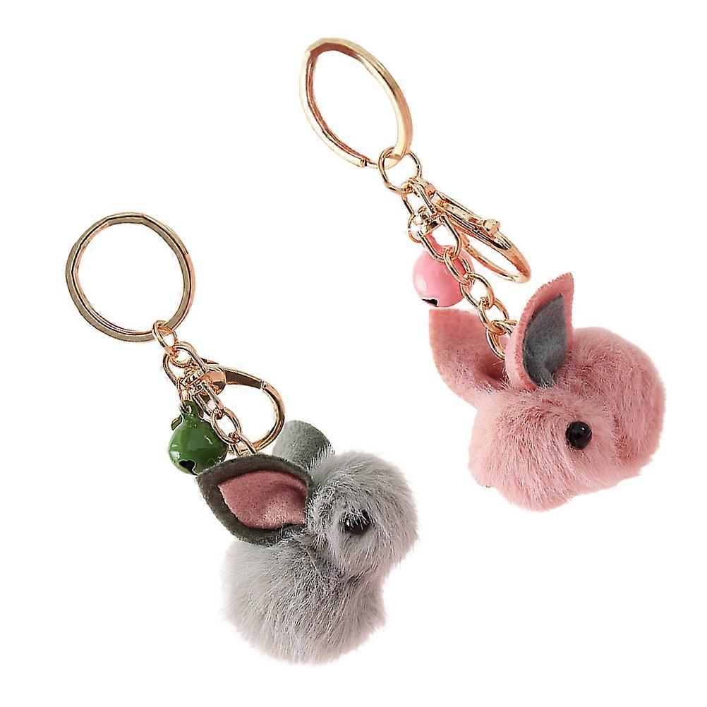 Wool Felt Bunny Key Ring for Decor with 2Pcs Cartoon Rabbit Key Chains