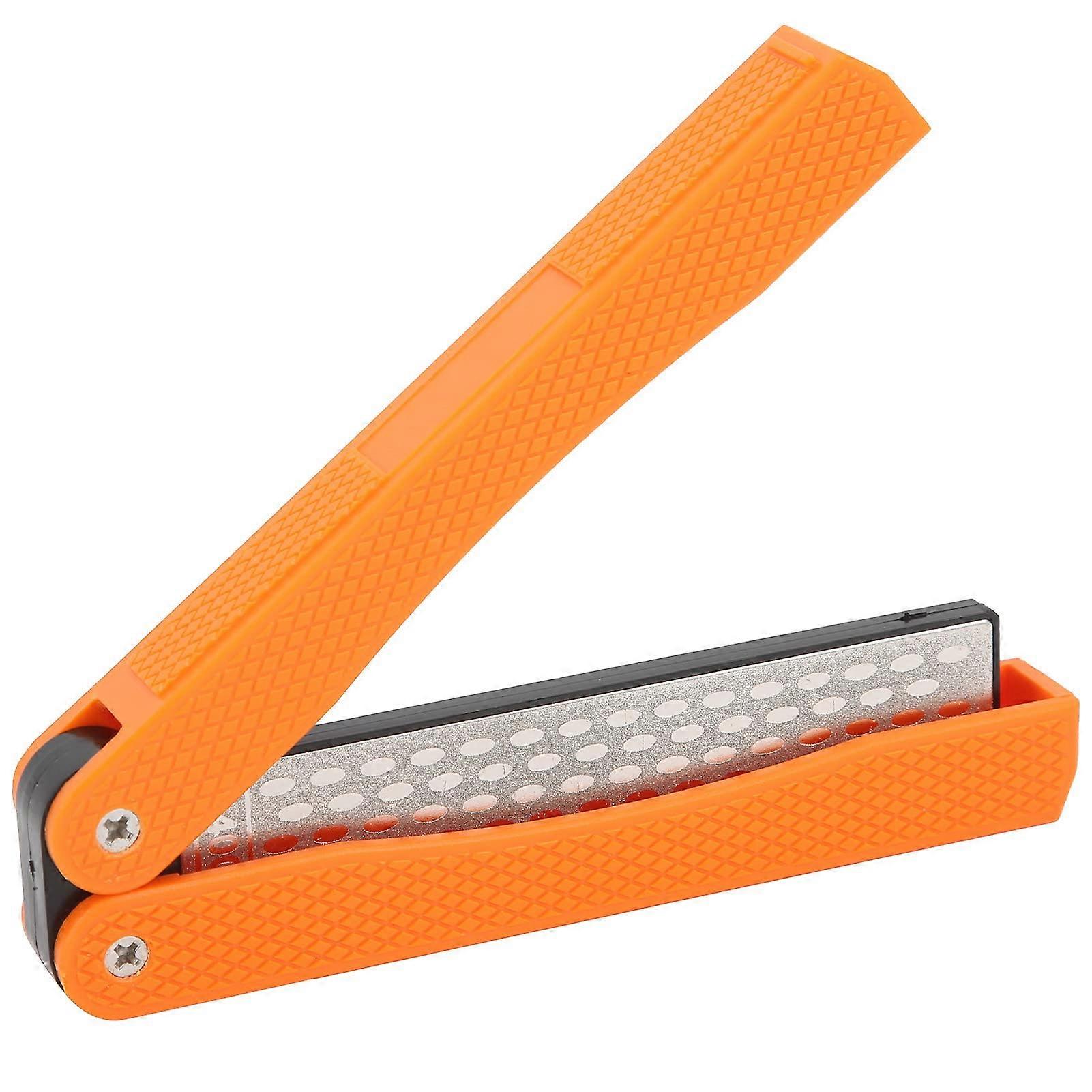 Knife Sharpener DoubleSided Folding Sharpening Stone for Outdoor, Kitchen and Garden Tools Orange