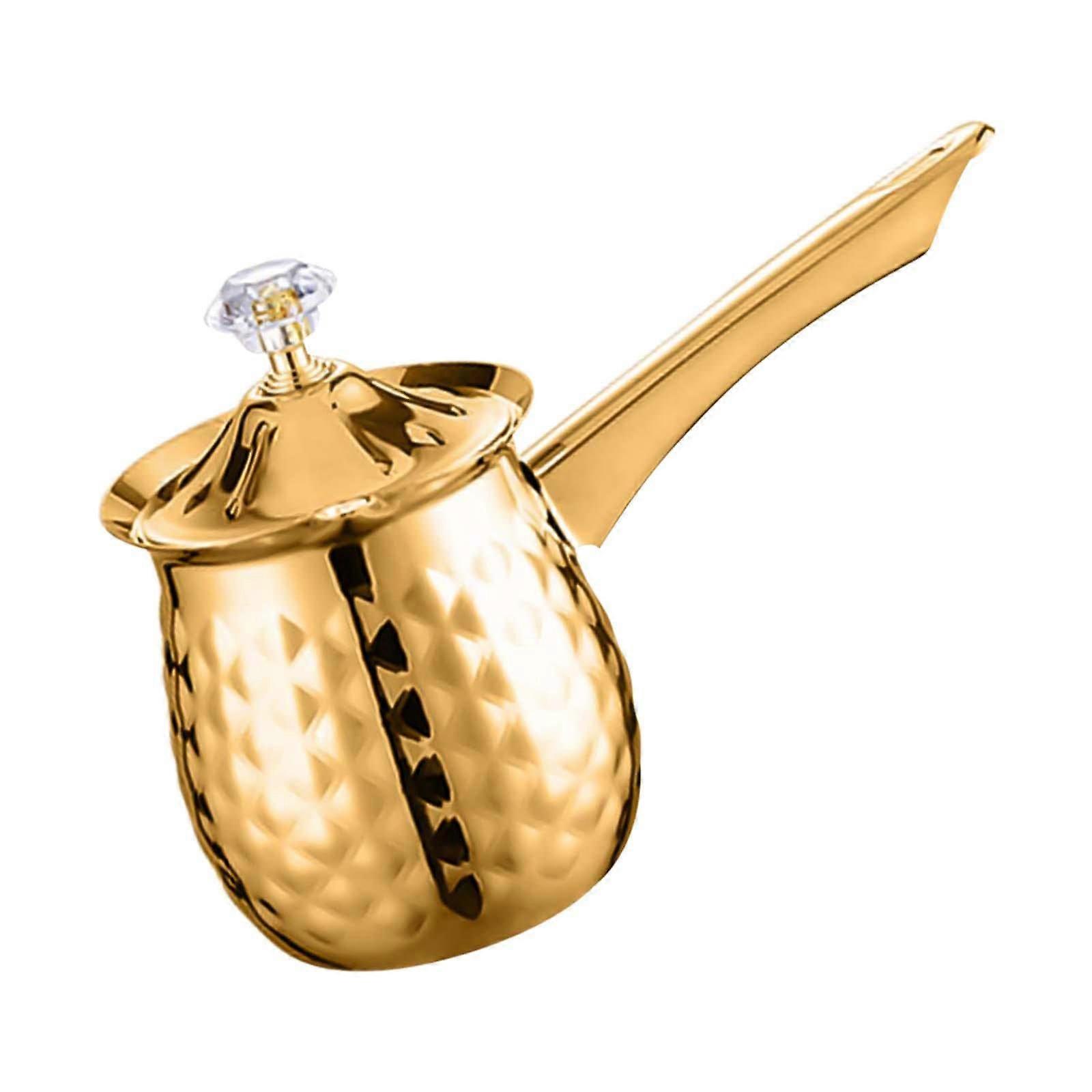 Turkish Coffee Pot with Long Handle, Golden 200ml Multifunctional Coffee Maker for Kitchen