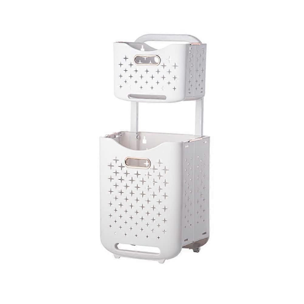 Rolling Laundry Basket with Wheels, Collapsible 2Tier Hamper with Handle and Ventilation Holes