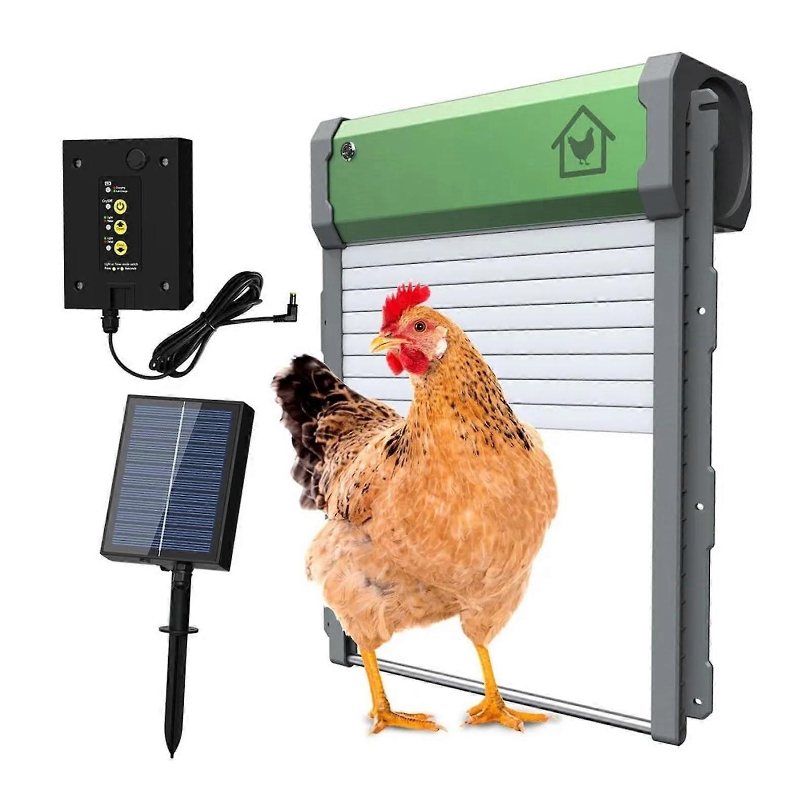 Solar Powered Automatic Chicken Coop Door with Timer, Light Sensor and Remote Control, Easy Install