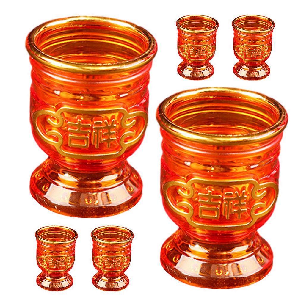 Temple Offering Cup Multi-Function Drinking Cup Buddhist Rituals Stemmed Assorted Color 6Pcs