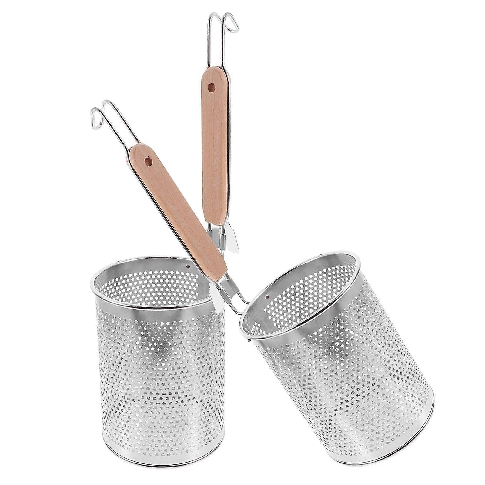 Mesh Strainer With Handle Liquid Drainage Pasta Cook Strainer Wood 2Set