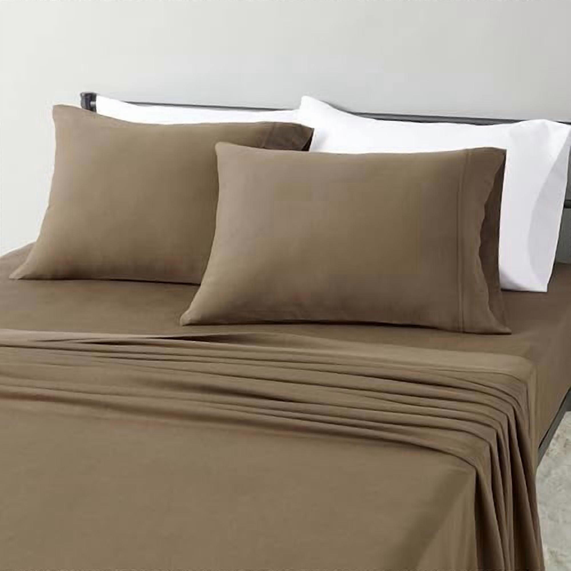 Basics 100% Cotton Jersey Bed Sheet Set, King, Brown, Solid