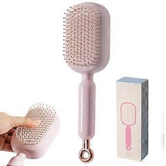 Cepillo de masaje retráctil con cojín para desenredar suavemente y masajear el cuero cabelludo – Rosa