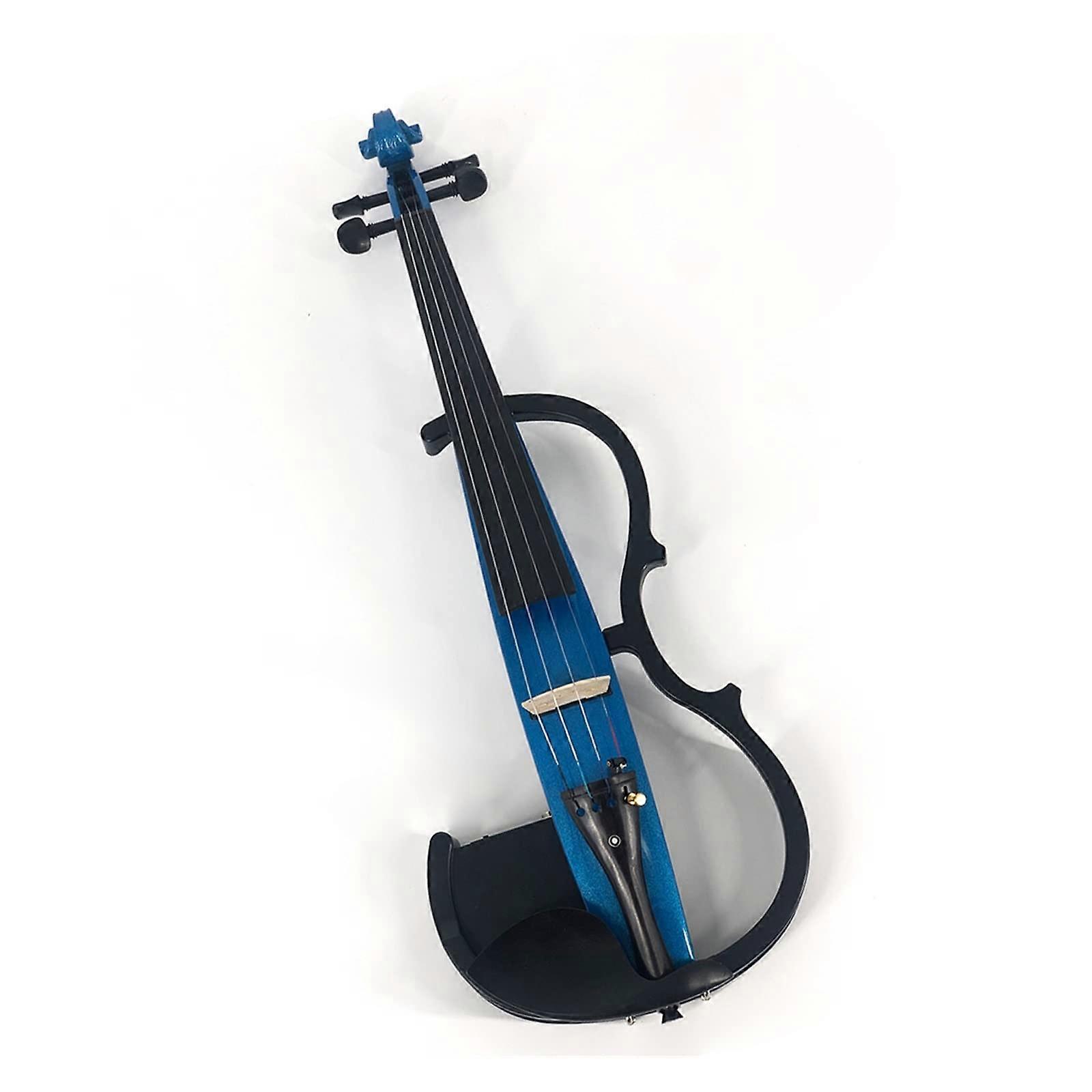 4/4 Electric Violin Solid Wood Blue Silent Practice with Case Bow Cable Earphones Beginner Kit