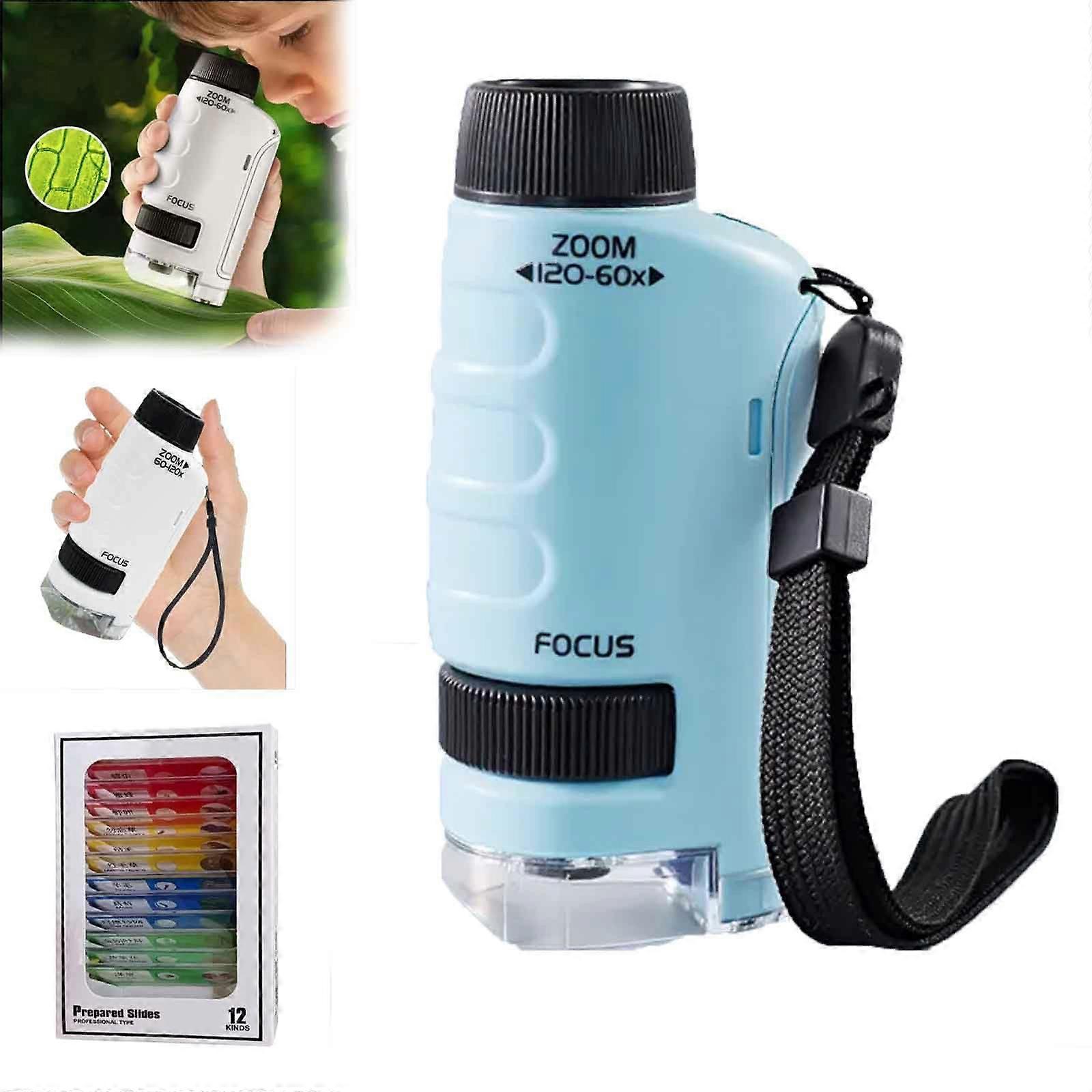 Kids Pocket Microscope Blue 1pcs, Mini Handheld Microscope for Children, Durable STEM Learning Toy