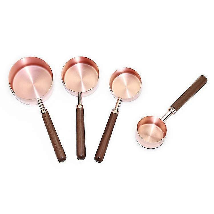 Pxcl Kitchenware 4pcs Walnut Handle Copper Plated Measuring Cup Set