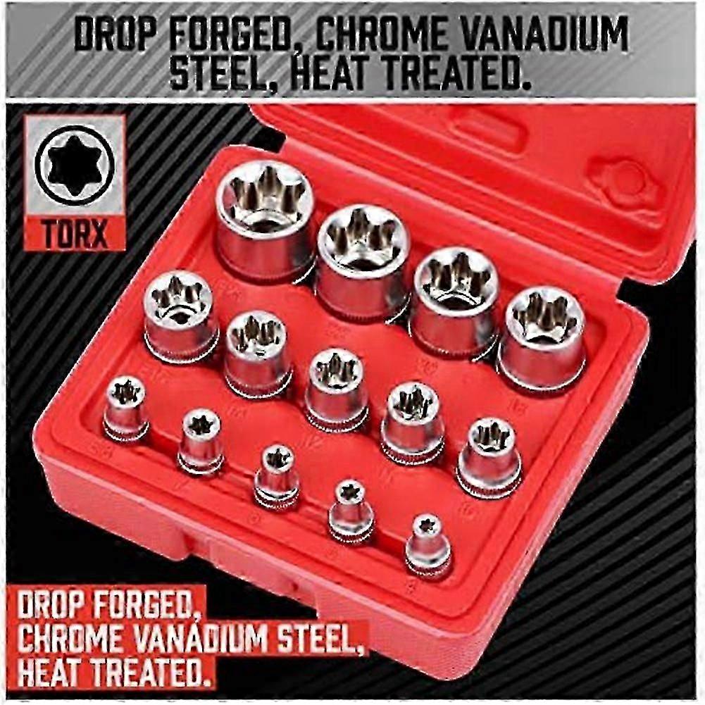 14Piece E-TORX Socket Set Premium Female Torx Socket Set, Star Socket Set, Torque Socket Set, External Torx Socket Set