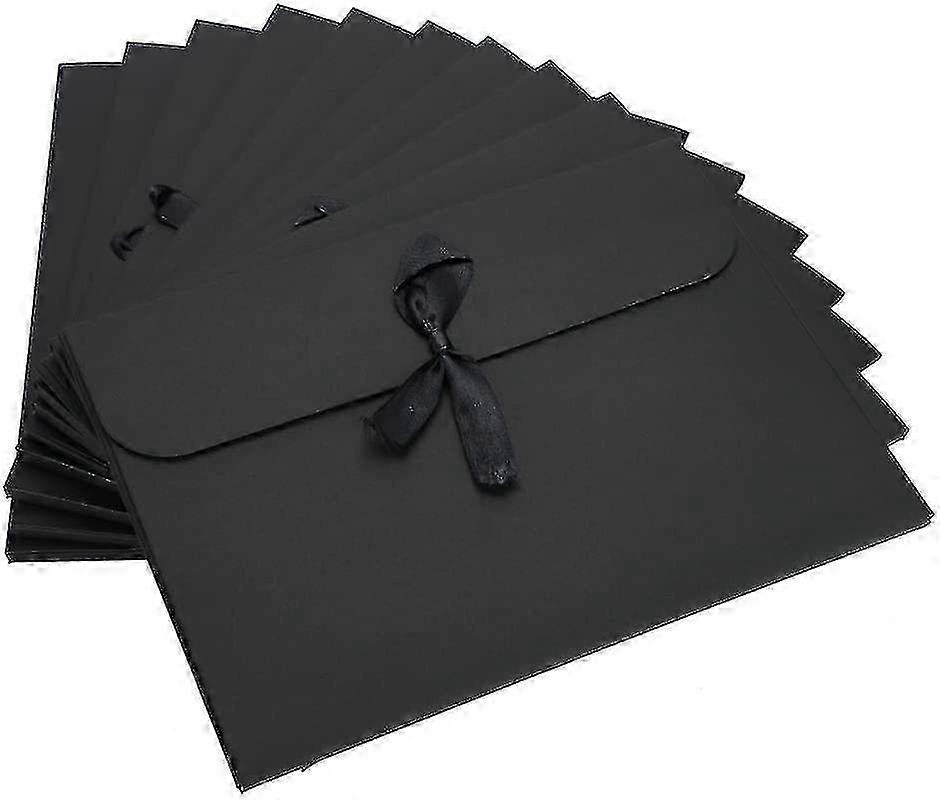10pcs Kraft Envelopes Box With Ribbon Solid Color Cardboard Textured Rectangle