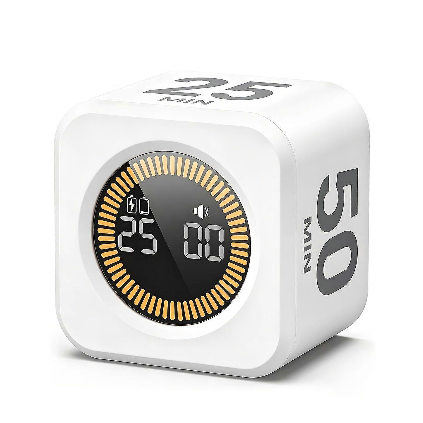 Pomodoro Timer Cube with Gravity Sensor, Visual Flip Timer, 5/10/25/50 Min Presets, Countdown and Forward Timing, USB Rechargeable for Study Work