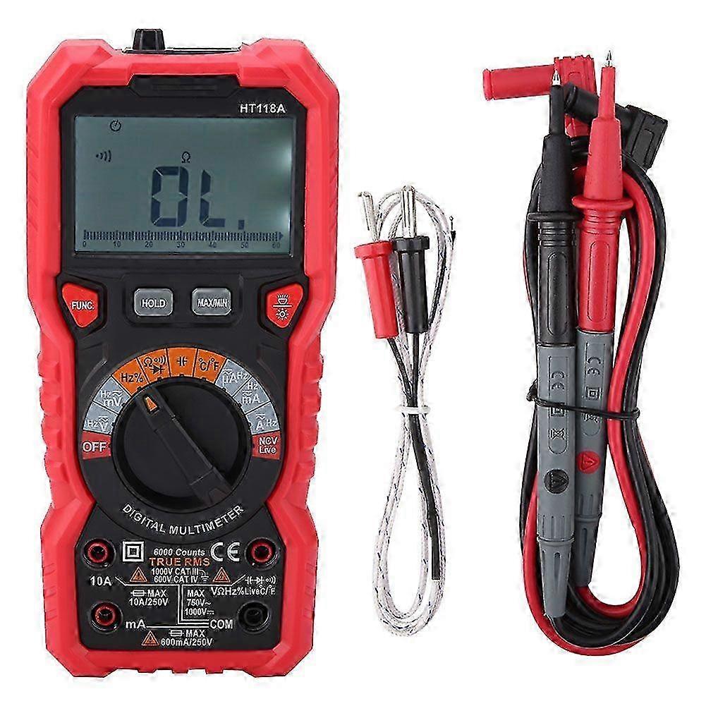 HT118A Handheld Digital Multimeter AC/DC Volt Amp Ohm Capacitance Hz Temp Tester w/ Flashlight