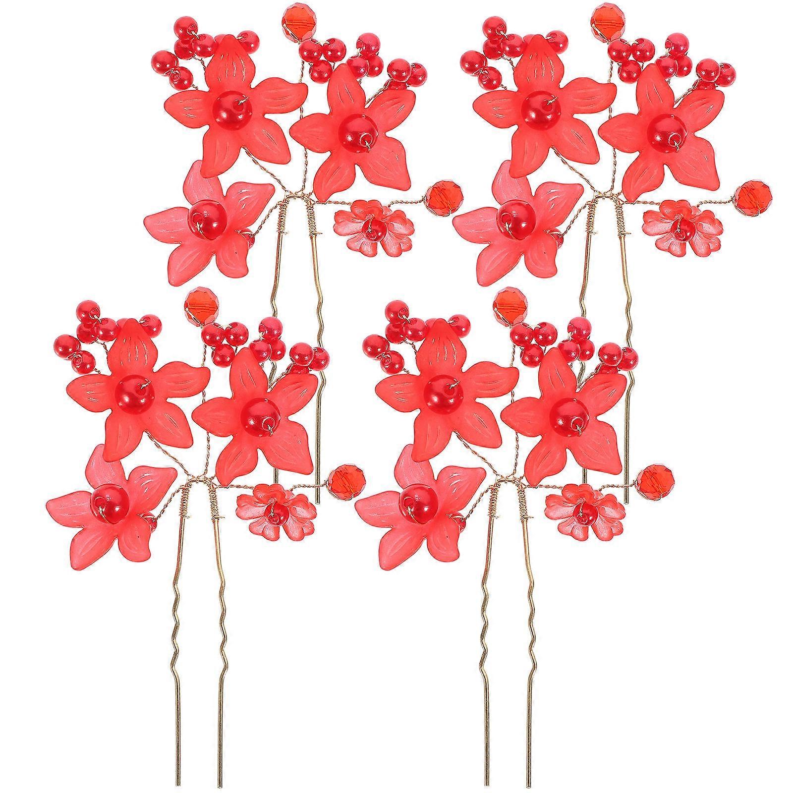 Forcine per capelli vintage con fiori rossi, 4 pezzi, per decorazione, ideali per le donne.
