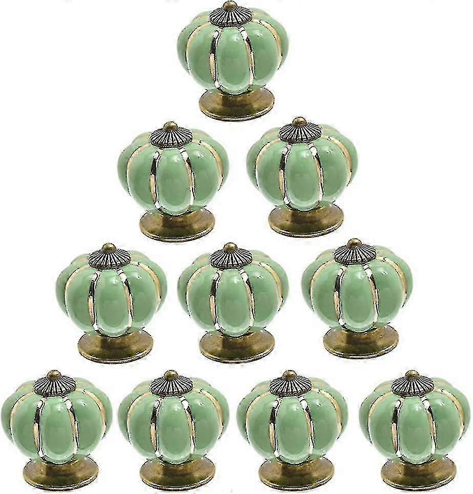 Set Of 10 Vintage Ceramic Pumpkin Door Knobs Light Green
