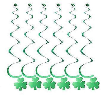6pcs Green Shamrock Clover Foil Swirl Decorations Dangling Swirls compatible with St. Patrick's Day Decorations St Paddy's Decor