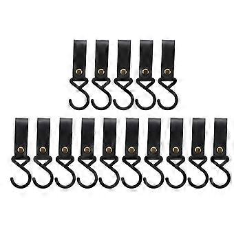 15 Pcs Cuir S Crochets Haute Résistance Multifonctionnel Portable S Cintres pour Camping En Plein Air Noir