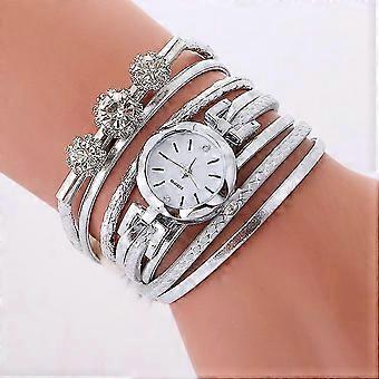 Montre-bracelet de bracelet multicouche à quartz analogique à cadran rond pour femmes en strass, blanc