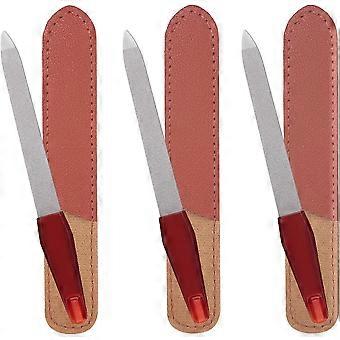 3er-Pack Metallnagelfeile mit scharfer Spitze und Lederetui für Naturnägel, 5