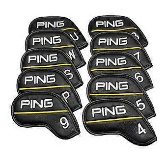 PING Classic YellowLine Golf-Eisen-Schlägerhauben (10-teiliges Set, Magnetverschluss), Schwarz und Gold, passend für Eisen 4-9, P, S, U und W