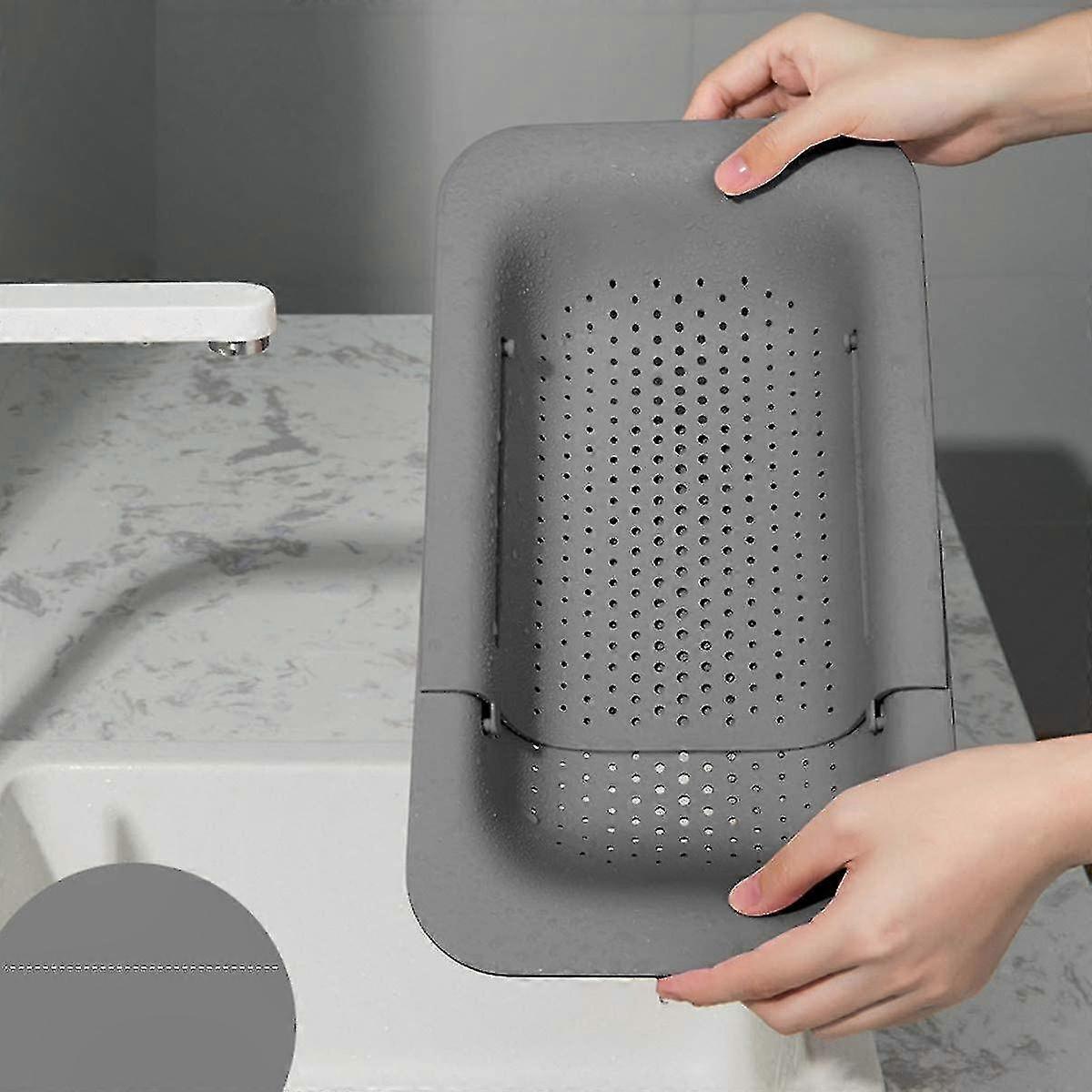 Adjustable Sink Shelf with Strainer Function for Kitchen Storage (Grey)